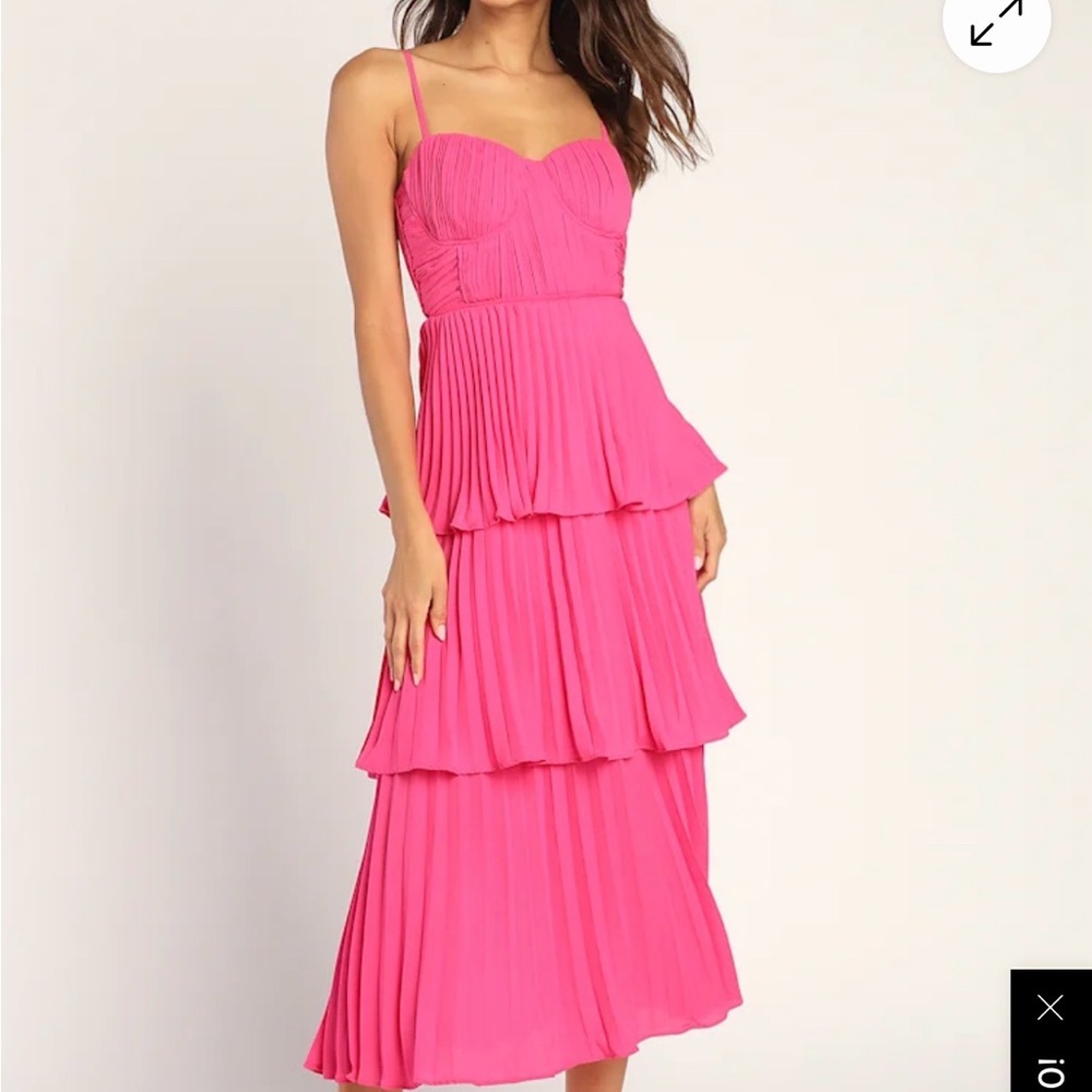 Lulu's Hot Pink Tiered Pleated Midi Dress